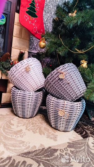 Кашпо напольное из искусственного ротанга