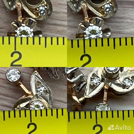 Серьги тюльпан подвески 585пр,с бриллиантами/ СССР
