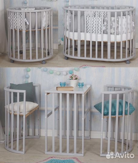 Круглая кроватка 7в 1 из берёзы