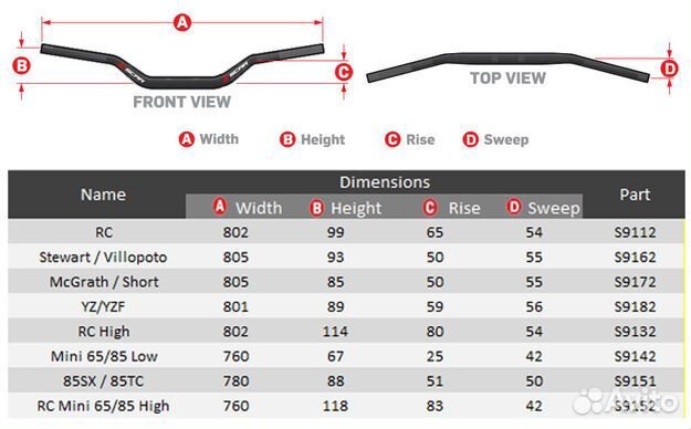 Руль для мотоцикла 28.6mm Scar (1 1/8) Yamaha YZ/Y