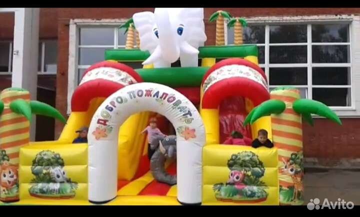 Детский надувной батут с горкой