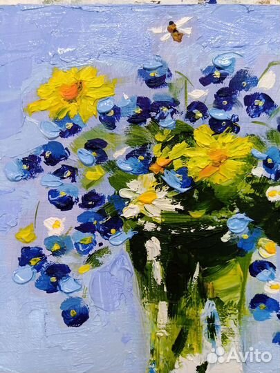 Незабудки цветы в вазе картина 15 х 20 см