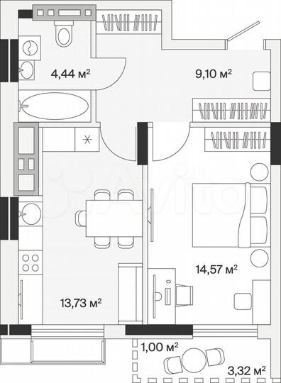 1-к. квартира, 42,8 м², 7/7 эт.