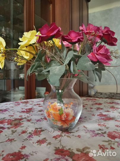 Ваза для цветов стекло с рисунком