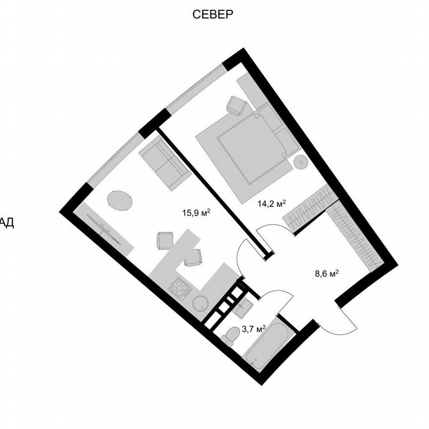 1-к. квартира, 42,4 м², 15/17 эт.