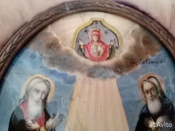 Икона на эмали святых Зосима и Савватия в киоте