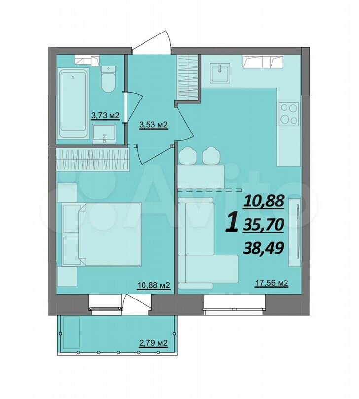 1-к. квартира, 38,5 м², 6/10 эт.