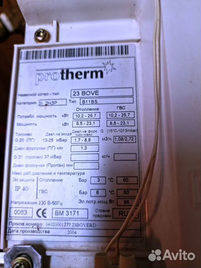 Газовый котёл двухконтурный Protherm 23 bove Рысь