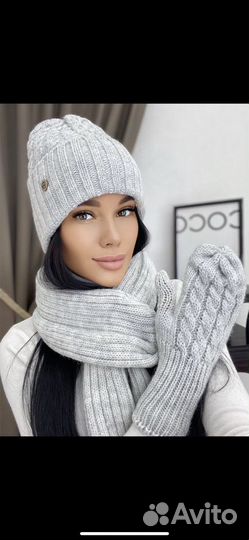 Зимний комплект шапка+шарф+варежки