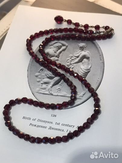 Бусы богемское гранатовое стекло чехословакия