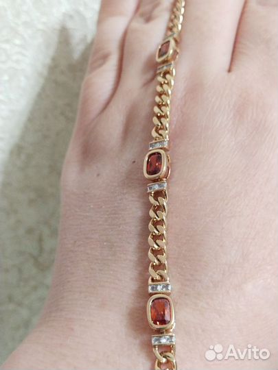 Роскошный браслет с гранатом покрытие золото