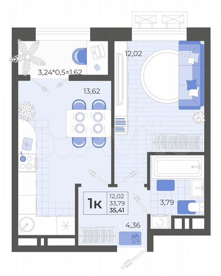 1-к. квартира, 35,4 м², 4/14 эт.