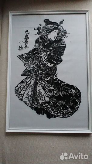 Картина на ткани-Японка(ручная работа)