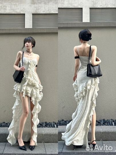 Летнее белое макси платье в корейском стиле