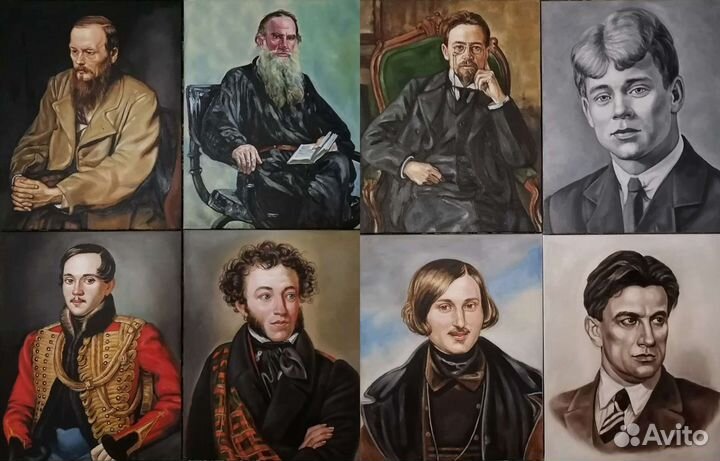 Картина русские писатели, поэты, портрет маслом