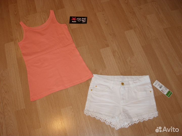 Новый комплект с джинсовыми шортами 158 Швеция