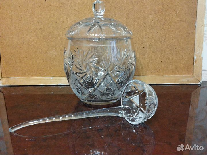 Крюшонница (компотница) хрустальная с чашками СССР