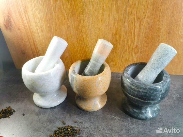 Ступка натуральный мрамор с пестиком три цвета