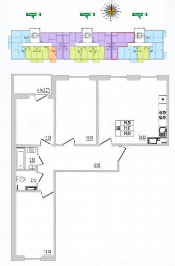 3-к. квартира, 84 м², 5/9 эт.