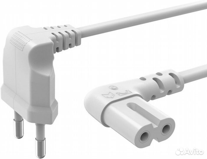 Шнур питания угловой 2*0.75 мм², 3.0 метра, белый