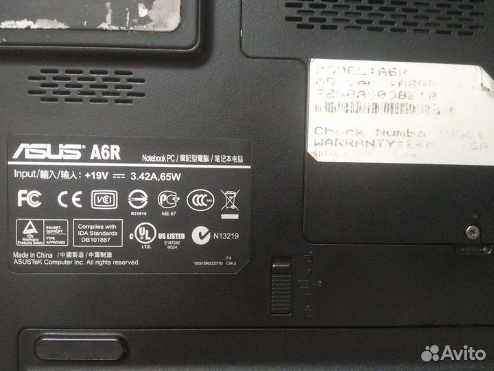 Ноутбук Аsus-A6R нерабочий