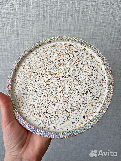 Поднос декоративный из гипса со стразами