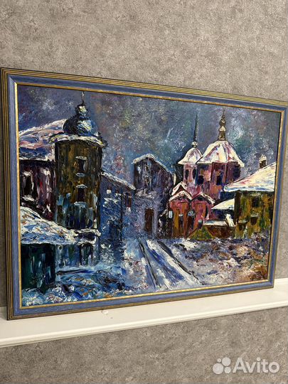 Картина маслом на холсте пейзаж городской зима