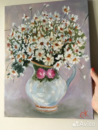 Картина ромашки/ Белая картина/картина маслом