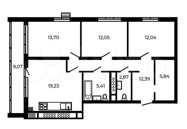 3-к. квартира, 88,1 м², 4/5 эт.