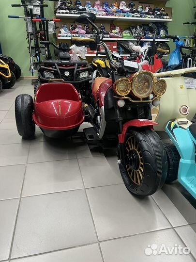 Детский электромотоцикл с коляской