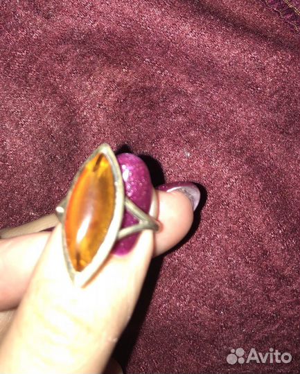 Серебряное кольцо с янтарем винтаж 925 Пересылаю