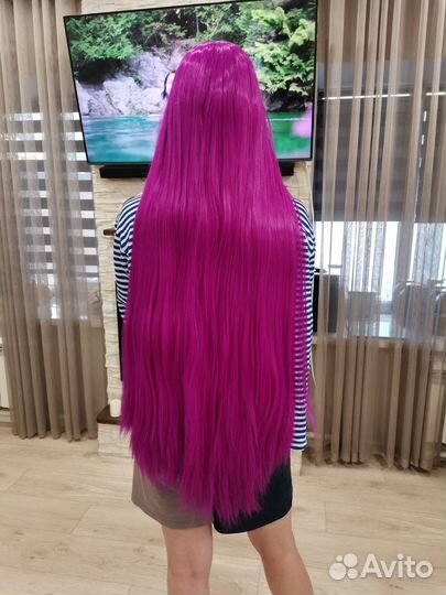 Парик длинный пурпурный розовый