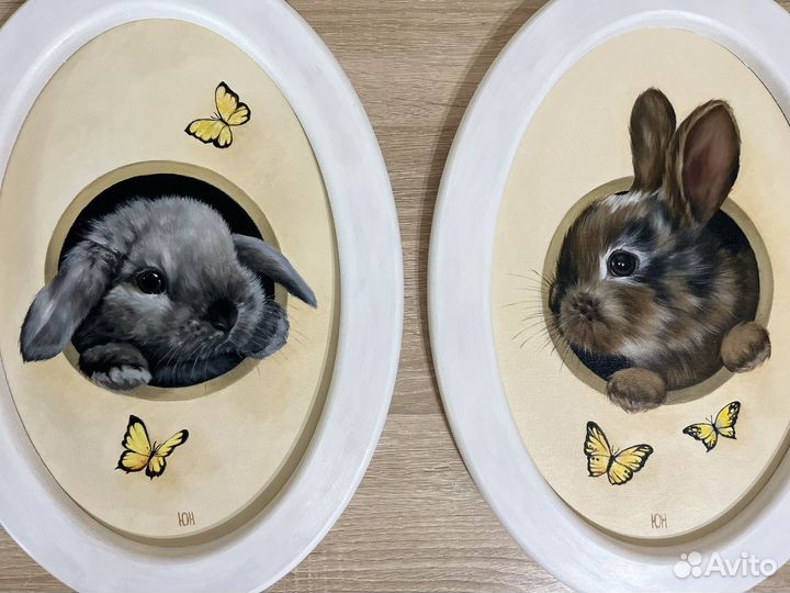 Картины кролики 20х30 холст/масло