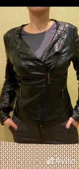 Куртка косуха женская кожзам, чёрная, р.48