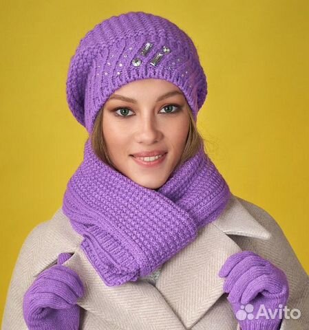Комплект шапка, шарф+перчатки женский 56-58 размер