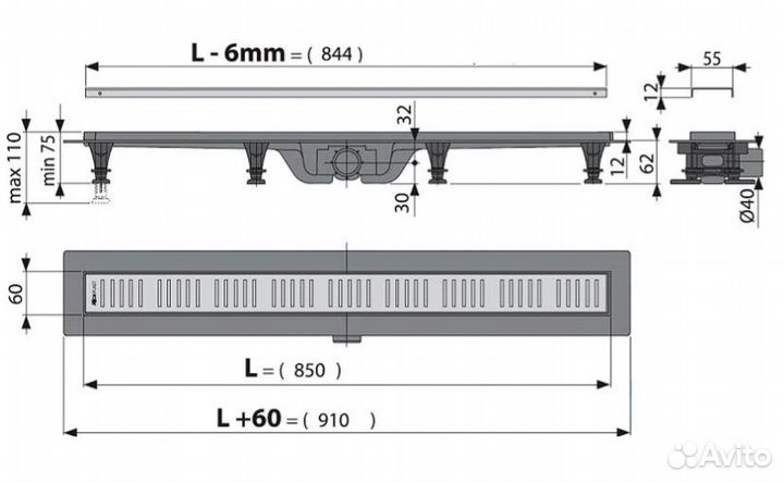 Душевой трап (лоток) AlcaPlast APZ10-Simple 850