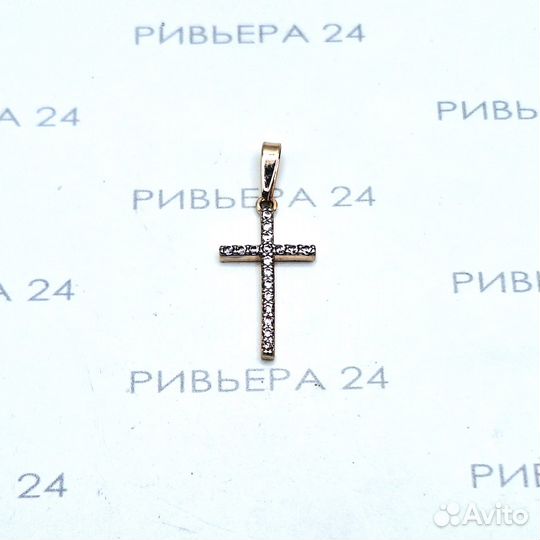 Золотая подвеска крестик с фианитами 585 проба 0.95 грамм