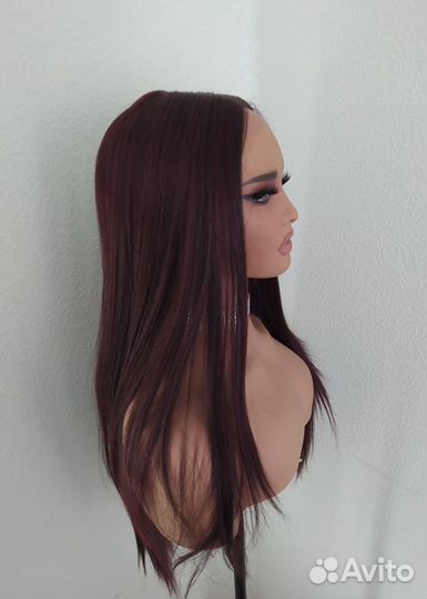 Парик на сетке lace front черный бордо