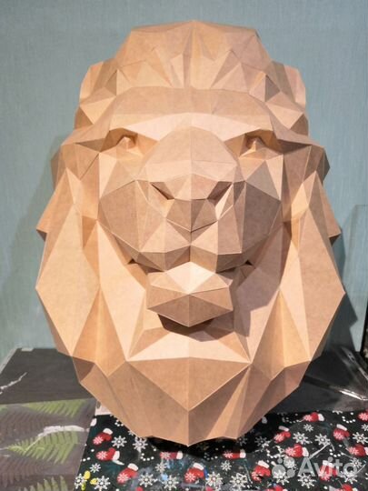 Papercraft лев декор полигональная модель на стену