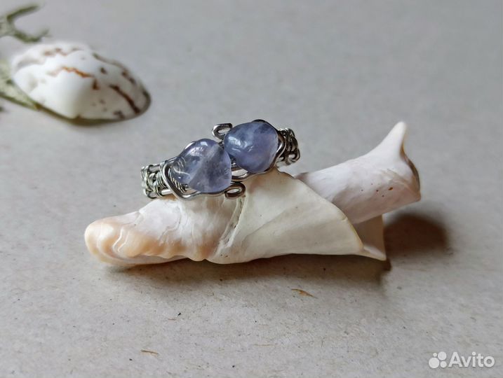 Кольцо с иолитом, нержавеющая сталь