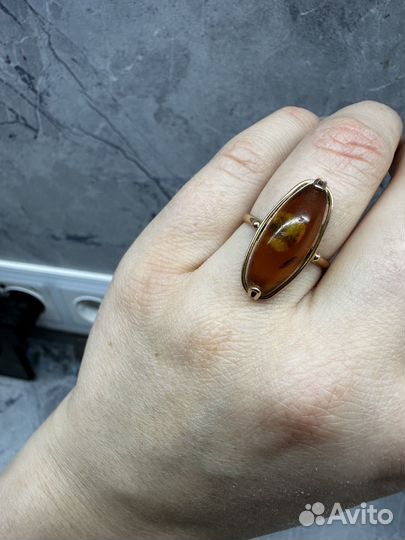 Золотое кольцо СССР с янтарём 583