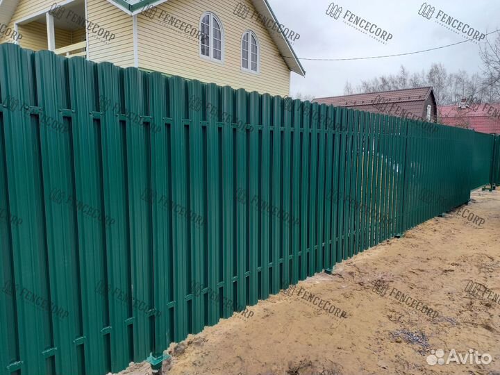 Забор штакетник 1.8 м. 0.45 мм. под ключ