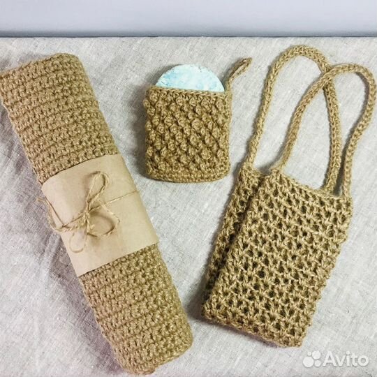 Подарочный набор джутовых мочалок ручной работы