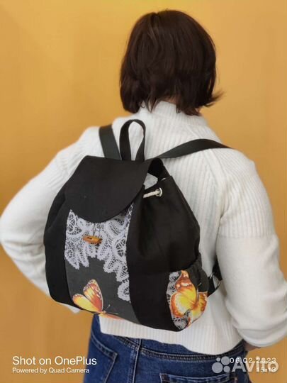 Рюкзак лен и натуральная кожа