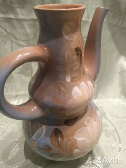 Кувшин глиняный, глазурь, ручная роспись