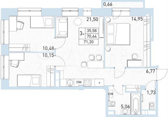 4-к. квартира, 71,3 м², 11/17 эт.
