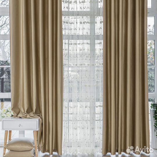 Портьеры сатен Адора Английское золото шторы