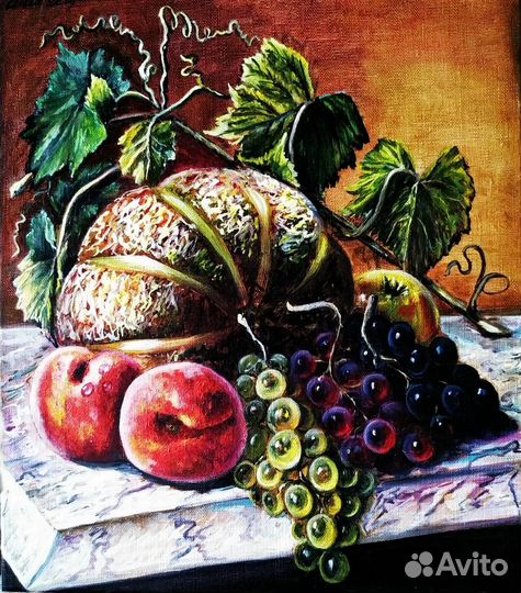 Натюрморт с дыней и персиками