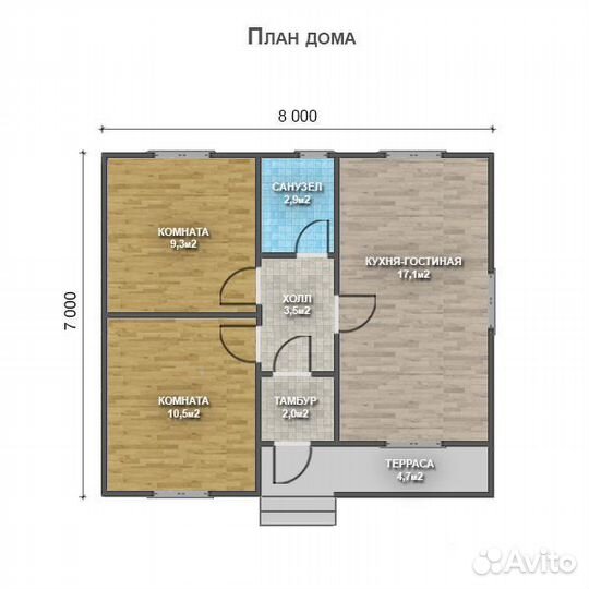 Одноэтажный каркасный домик К1-8 KR-4155