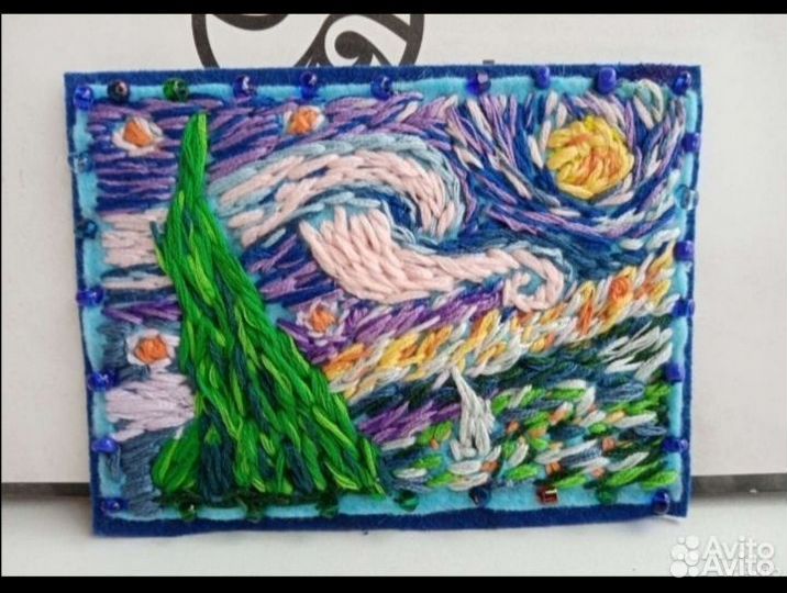 Вышивка ручная работа, гладью, бисером